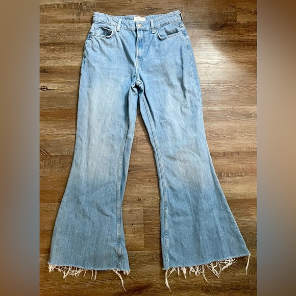 We The Free Jeans Flared Size 26 Flare Boho Free People Raw Hem Denim Blue - Picture 2 of 13